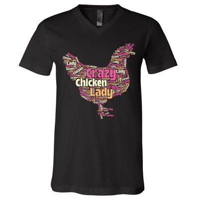 Crazy Chicken Lady Typography Chickens Farm Animal Lover V-Neck T-Shirt