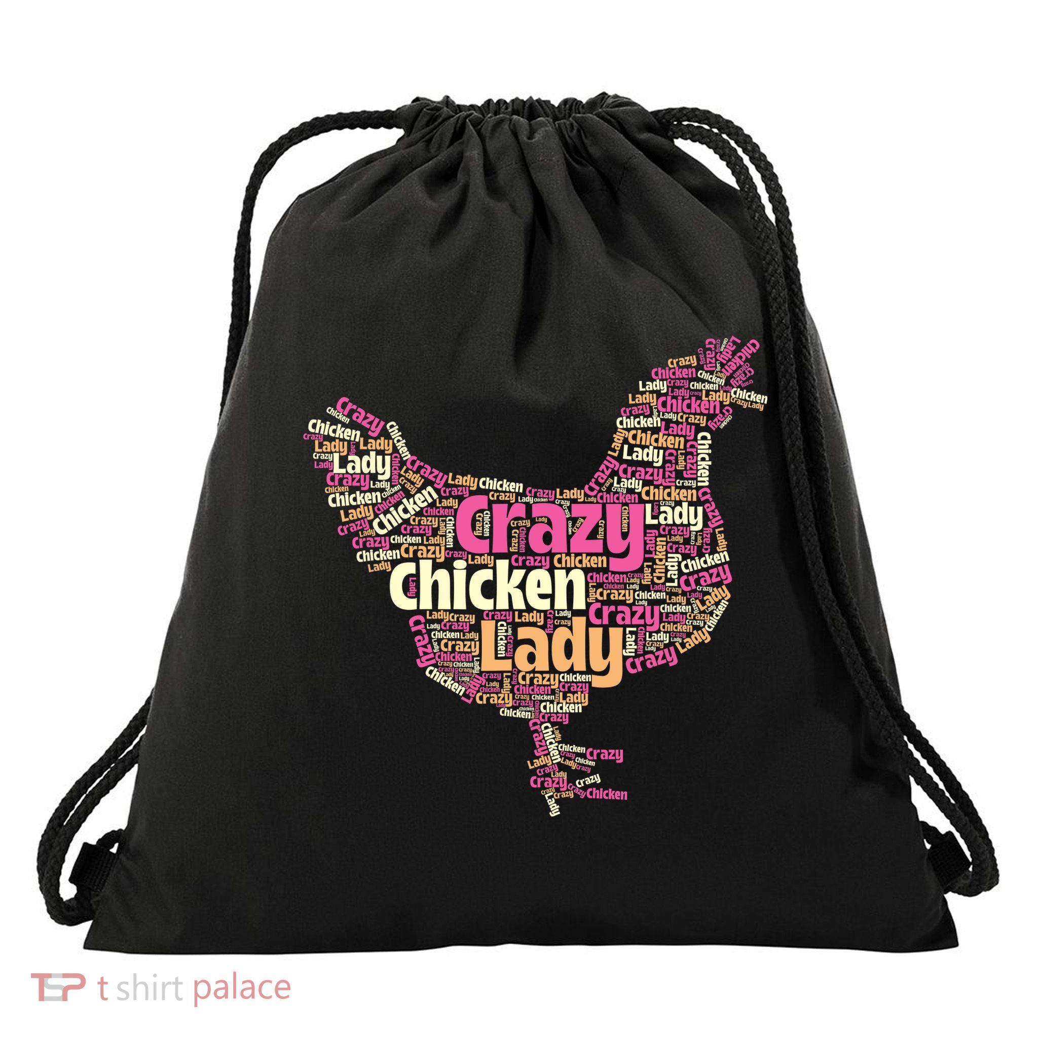 Crazy Chicken Lady Typography Chickens Farm Animal Lover Drawstring Bag