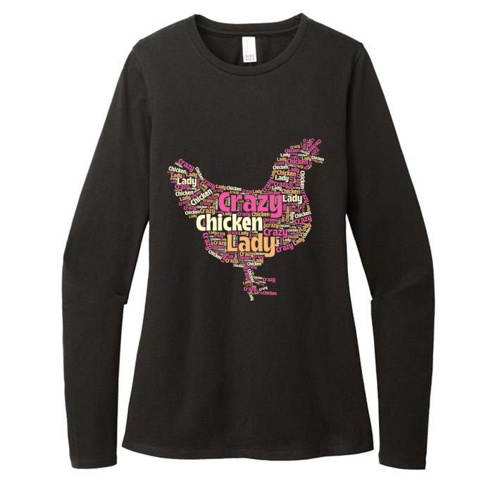 Crazy Chicken Lady Typography Chickens Farm Animal Lover Womens CVC Long Sleeve Shirt