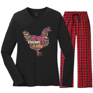 Crazy Chicken Lady Typography Chickens Farm Animal Lover Women's Long Sleeve Flannel Pajama Set 