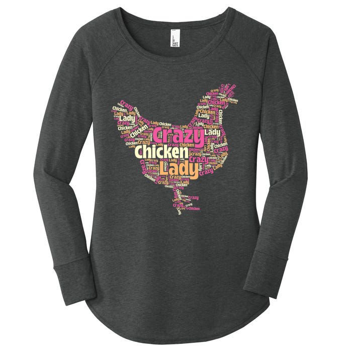 Crazy Chicken Lady Typography Chickens Farm Animal Lover Women's Perfect Tri Tunic Long Sleeve Shirt