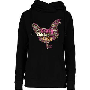 Crazy Chicken Lady Typography Chickens Farm Animal Lover Womens Funnel Neck Pullover Hood