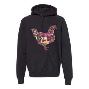 Crazy Chicken Lady Typography Chickens Farm Animal Lover Premium Hoodie