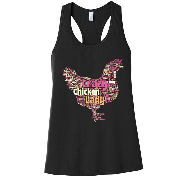 Crazy Chicken Lady Typography Chickens Farm Animal Lover Women's Racerback Tank