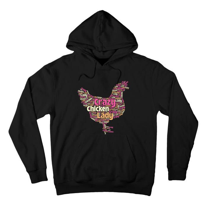 Crazy Chicken Lady Typography Chickens Farm Animal Lover Tall Hoodie