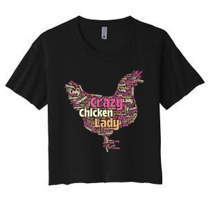 Crazy Chicken Lady Typography Chickens Farm Animal Lover Women's Crop Top Tee