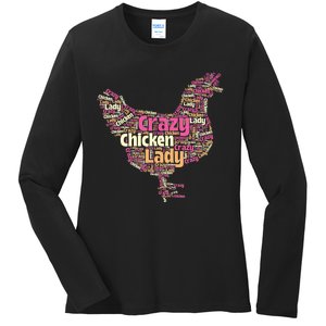 Crazy Chicken Lady Typography Chickens Farm Animal Lover Ladies Long Sleeve Shirt