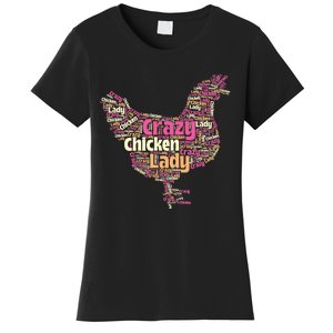 Crazy Chicken Lady Typography Chickens Farm Animal Lover Women's T-Shirt