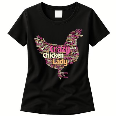 Crazy Chicken Lady Typography Chickens Farm Animal Lover Womens T-Shirt