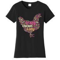 Crazy Chicken Lady Typography Chickens Farm Animal Lover Women's T-Shirt