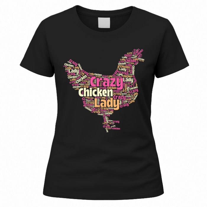 Crazy Chicken Lady Typography Chickens Farm Animal Lover Women's T-Shirt