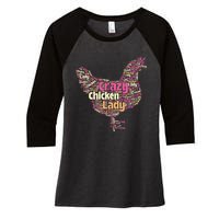 Crazy Chicken Lady Typography Chickens Farm Animal Lover Women's Tri-Blend 3/4-Sleeve Raglan Shirt