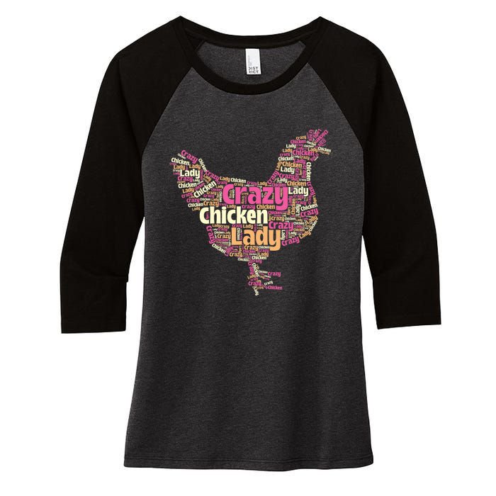 Crazy Chicken Lady Typography Chickens Farm Animal Lover Women's Tri-Blend 3/4-Sleeve Raglan Shirt