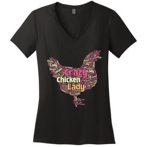 Crazy Chicken Lady Typography Chickens Farm Animal Lover Women's V-Neck T-Shirt