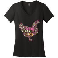 Crazy Chicken Lady Typography Chickens Farm Animal Lover Women's V-Neck T-Shirt