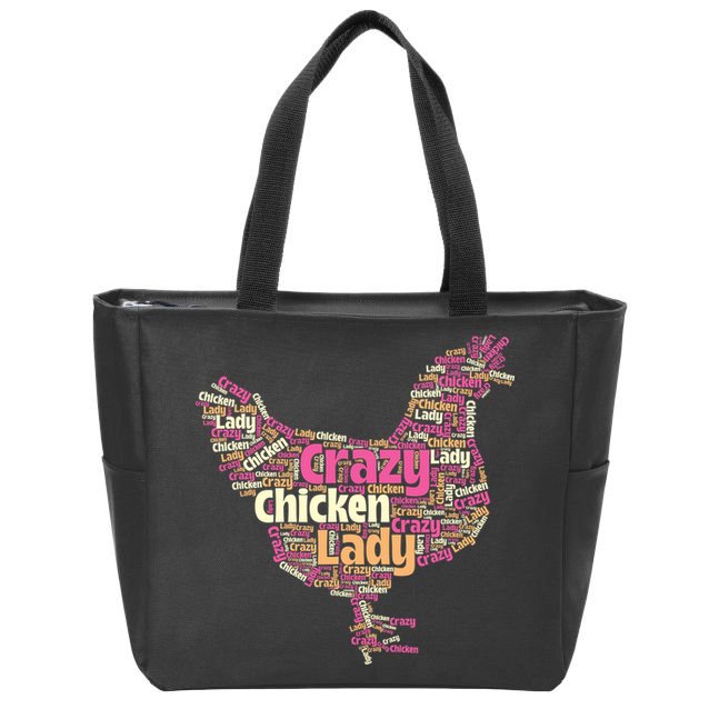 Crazy Chicken Lady Typography Chickens Farm Animal Lover Zip Tote Bag