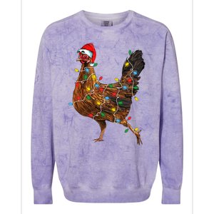 Chicken Christmas Lights Santa Hat Funny Chicken Lover Xmas Colorblast Crewneck Sweatshirt