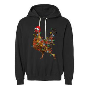 Chicken Christmas Lights Santa Hat Funny Chicken Lover Xmas Garment-Dyed Fleece Hoodie