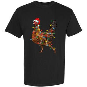 Chicken Christmas Lights Santa Hat Funny Chicken Lover Xmas Garment-Dyed Heavyweight T-Shirt