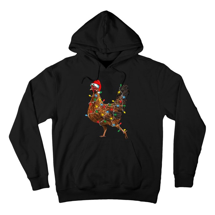 Chicken Christmas Lights Santa Hat Funny Chicken Lover Xmas Hoodie