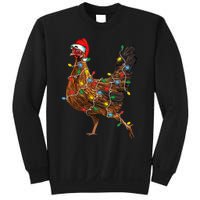 Chicken Christmas Lights Santa Hat Funny Chicken Lover Xmas Sweatshirt