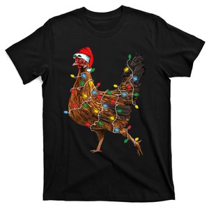 Chicken Christmas Lights Santa Hat Funny Chicken Lover Xmas T-Shirt