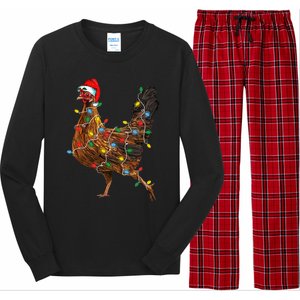 Chicken Christmas Lights Santa Hat Funny Chicken Lover Xmas Long Sleeve Pajama Set