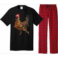 Chicken Christmas Lights Santa Hat Funny Chicken Lover Xmas Pajama Set