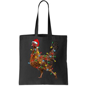 Chicken Christmas Lights Santa Hat Funny Chicken Lover Xmas Tote Bag