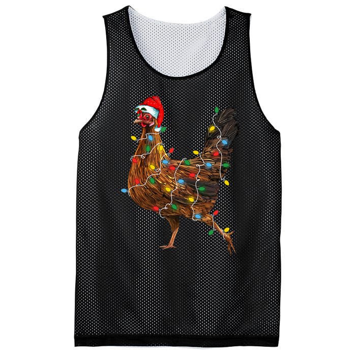 Chicken Christmas Lights Santa Hat Funny Chicken Lover Xmas Mesh Reversible Basketball Jersey Tank