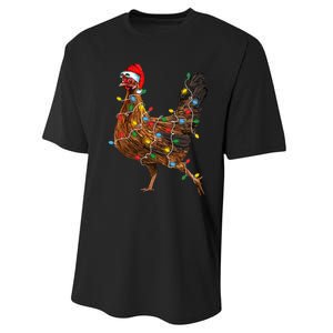 Chicken Christmas Lights Santa Hat Funny Chicken Lover Xmas Performance Sprint T-Shirt