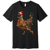 Chicken Christmas Lights Santa Hat Funny Chicken Lover Xmas Premium T-Shirt