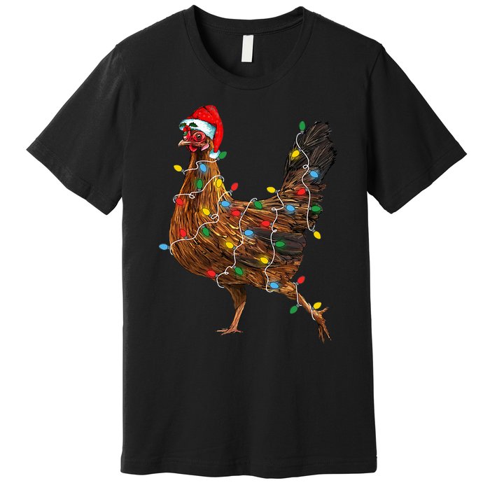 Chicken Christmas Lights Santa Hat Funny Chicken Lover Xmas Premium T-Shirt