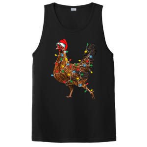 Chicken Christmas Lights Santa Hat Funny Chicken Lover Xmas PosiCharge Competitor Tank