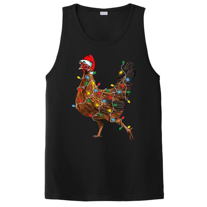 Chicken Christmas Lights Santa Hat Funny Chicken Lover Xmas PosiCharge Competitor Tank