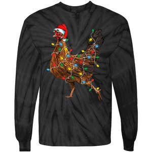 Chicken Christmas Lights Santa Hat Funny Chicken Lover Xmas Tie-Dye Long Sleeve Shirt