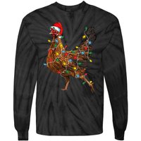 Chicken Christmas Lights Santa Hat Funny Chicken Lover Xmas Tie-Dye Long Sleeve Shirt