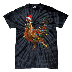 Chicken Christmas Lights Santa Hat Funny Chicken Lover Xmas Tie-Dye T-Shirt