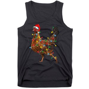 Chicken Christmas Lights Santa Hat Funny Chicken Lover Xmas Tank Top