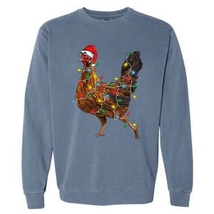 Chicken Christmas Lights Santa Hat Funny Chicken Lover Xmas Garment-Dyed Sweatshirt