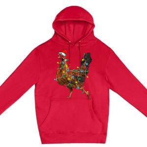 Chicken Christmas Lights Santa Hat Funny Chicken Lover Xmas Premium Pullover Hoodie