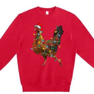 Chicken Christmas Lights Santa Hat Funny Chicken Lover Xmas Premium Crewneck Sweatshirt