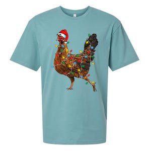 Chicken Christmas Lights Santa Hat Funny Chicken Lover Xmas Sueded Cloud Jersey T-Shirt