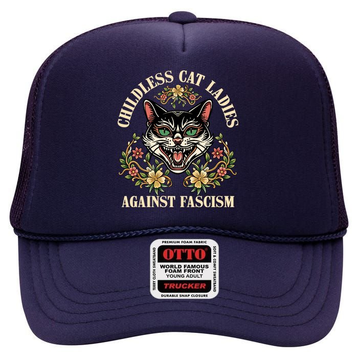 Childless Cat Ladies Against Fascism High Crown Mesh Back Trucker Hat