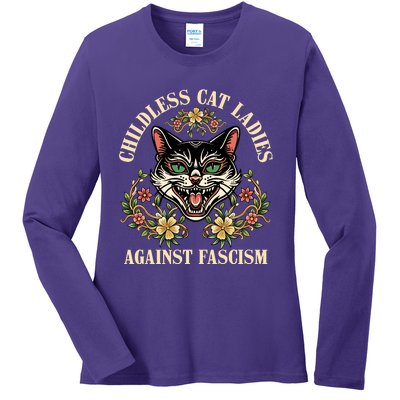 Childless Cat Ladies Against Fascism Ladies Long Sleeve Shirt