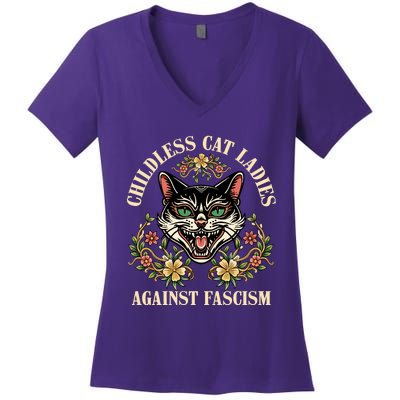 Childless Cat Ladies Against Fascism Women's V-Neck T-Shirt