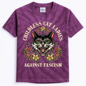 Childless Cat Ladies Against Fascism Kids Tie-Dye T-Shirt