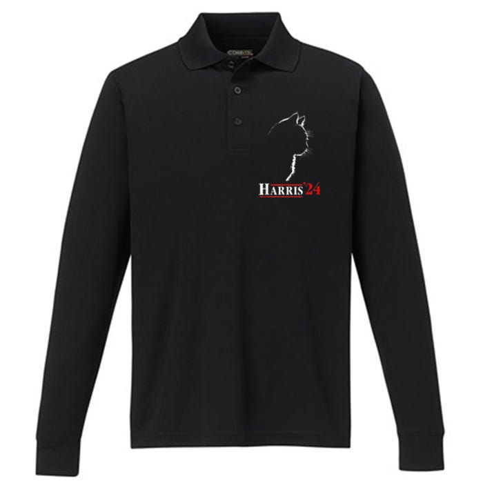 Childless Cat Lady For Kamala Harris President Performance Long Sleeve Polo