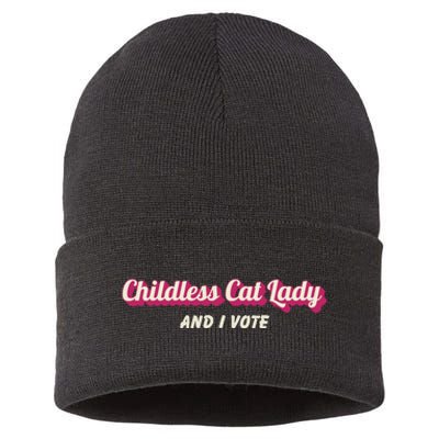 Childless Cat Lady And I Vote Ladies Is Voting Kamala Sustainable Knit Beanie