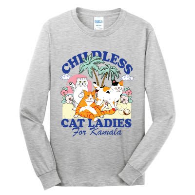 Childless Cat Lady For Kamala Harris 2024 Election Funny Cat Tall Long Sleeve T-Shirt